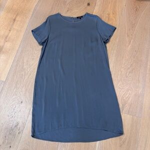 Quince Charcoal Gray Washable Stretch Silk Tee Dress | L | Hi-Low Hem